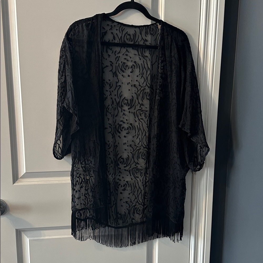 30% silk burnout velvet kimono style fringe shawl